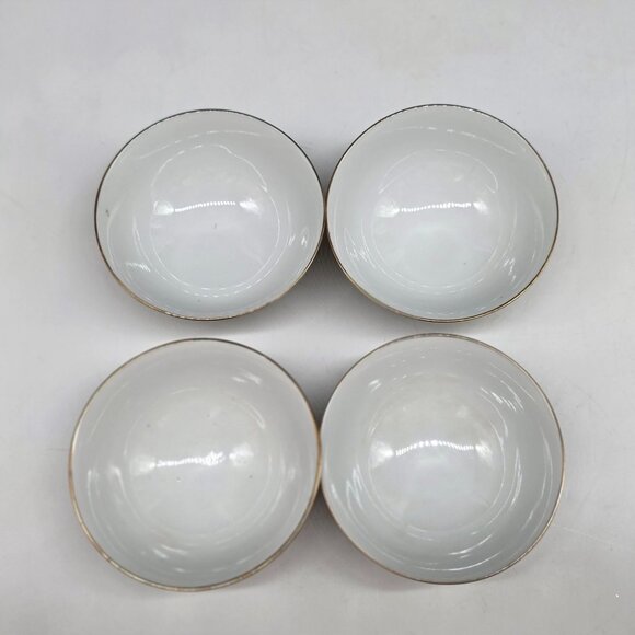 Chinese Porcelain Soup Bowls Floral Butterfly Heart Design Gold Trim 3.5" - Picture 7 of 8